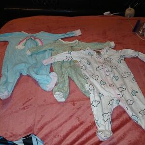 Gerber Blue, Green,and White Baby Girl Footies